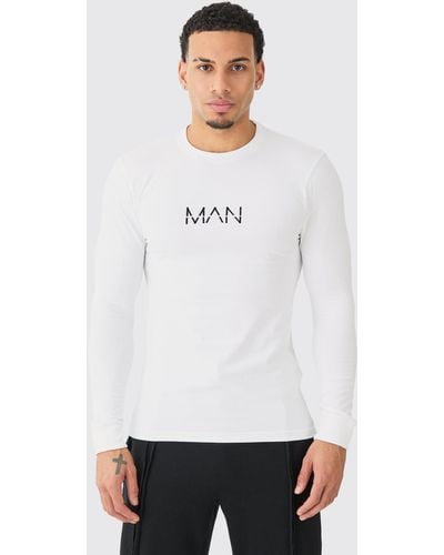 Boohoo Dash Muscle Fit Long Sleeve T-shirt - White