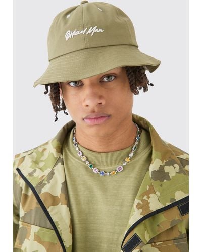 Boohoo Official Embroidered Bucket Hat In Khaki - Green