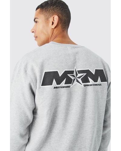 BoohooMAN Oversize Sweatshirt mit Moto Man Print hinten - Grau