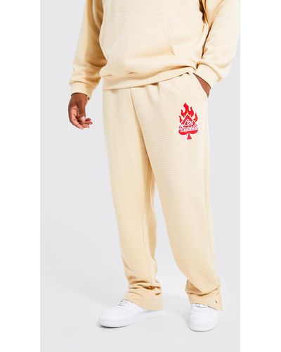 BoohooMAN Plus Quilted Los Angeles Popper Hem Jogger - Natural