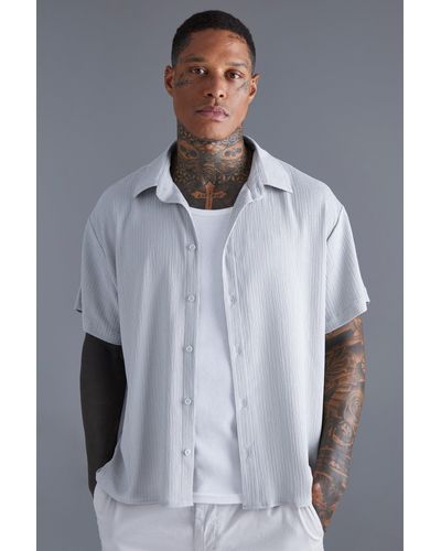 Boohoo Short Sleeve Boxy Crinkle Shirt - Grey