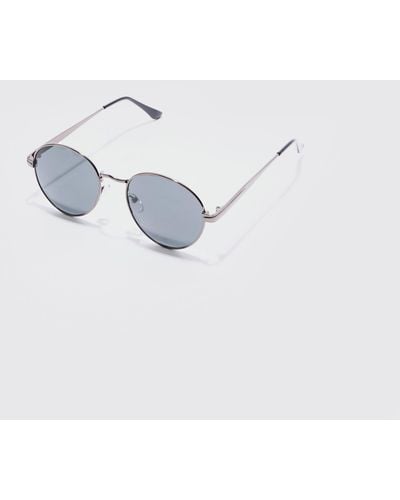 BoohooMAN Metal Round Sunglasses In Silver - White