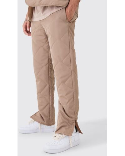 BoohooMAN Straight Leg Quilted Pants - Natural