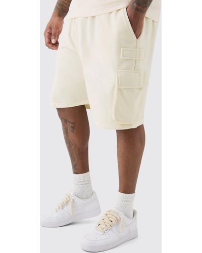 BoohooMAN Plus Jersey Relaxed Cargo Short In Ecru - White