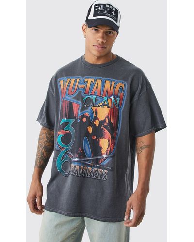 BoohooMAN Oversize T-Shirt mit lizenziertem Wu-Tang Print - Blau