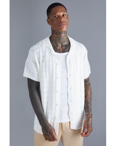 Boohoo Open Stitch Button Down Knitted Shirt - White