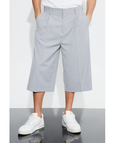 Boohoo Wide Fit Pleat Front Jort - Gray