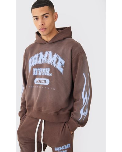 BoohooMAN Oversized Boxy Spray Wash Homme Hoodie - Brown