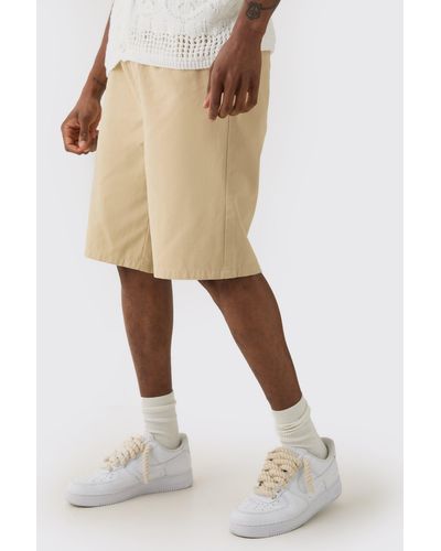 BoohooMAN Tall Elastic Waist Stone Relaxed Fit Shorts - Natur