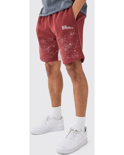 BoohooMAN Relaxed Fit Paint Splatter Gusset Short - Red