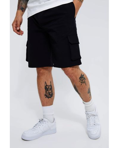 BoohooMAN Elasticated Relaxed Cargo Stretch Short - Black