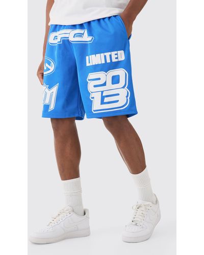BoohooMAN Basketball Printed Mesh Shorts - Blue