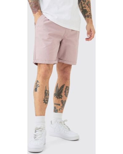 BoohooMAN Slim Fit Elastic Waist Bermuda Shorts - Pink