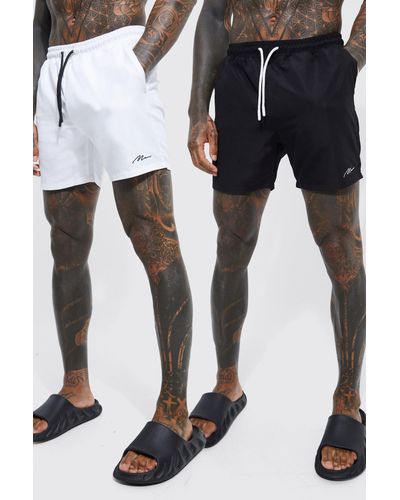 Boohoo Man Signature Mid 2 Pack Swim Shorts - Black