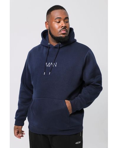 Boohoo Man Signature Over The Head Hoodie in Blue