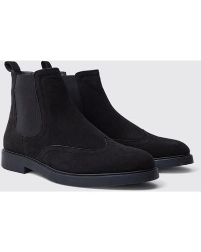 Boohoo Faux Suede Chelsea Boots - Black
