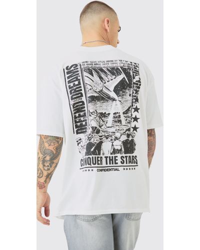 BoohooMAN Oversized Conquer The Stars Print T-shirt - Gray