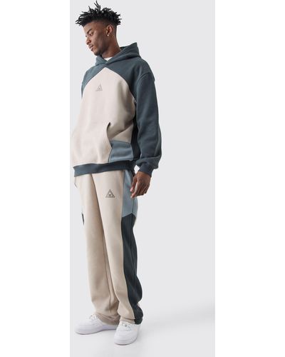 BoohooMAN Oversized Branded Colour Block Relaxed Fit Hooded Tracksuit - Mehrfarbig