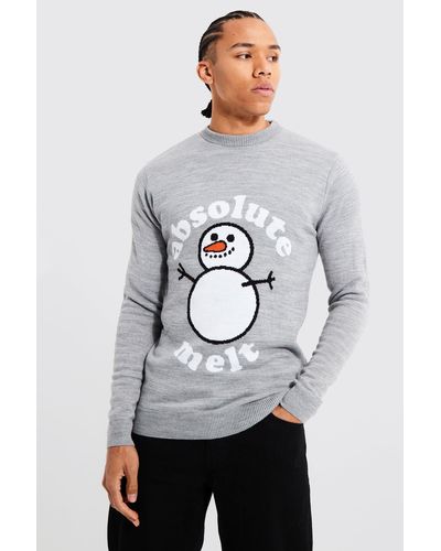 BoohooMAN Tall Absolute Melt Christmas Sweater - Gray