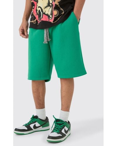 BoohooMAN Relaxed Fit Long Length Chunky Drawcord Shorts - Green
