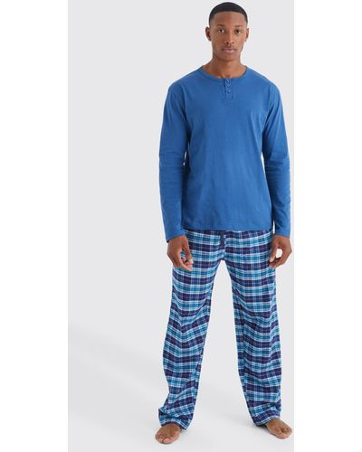 BoohooMAN Long Sleeve Check Pyjama Set - Blue