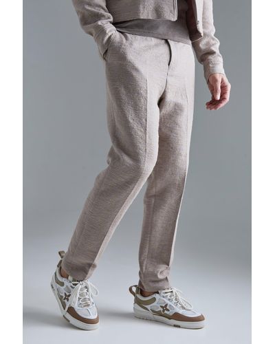 BoohooMAN Tall Textured Cotton Jacquard Smart Tapered Trousers - Grau