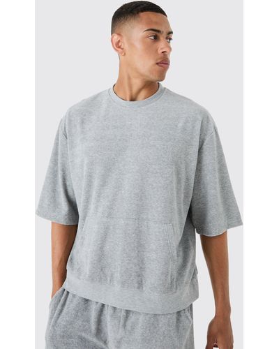Boohoo Short Sleeve Oversized Boxy Towelling Sweatshirt - Grey