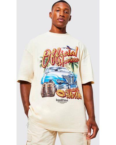 BoohooMAN Oversized Extended Neck Car Graphic T-shirt - White