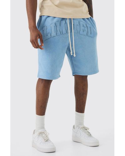 BoohooMAN Tall Relaxed Limited Washed Jersey Shorts - Blue