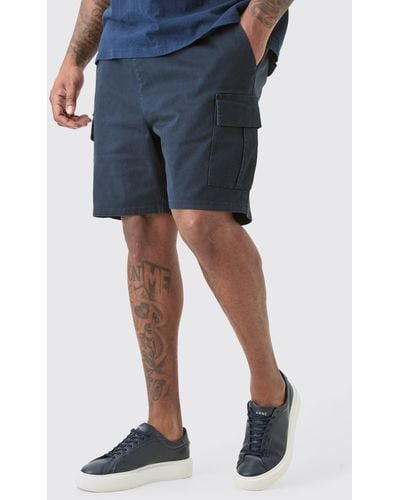 BoohooMAN Plus Elastic Waist Navy Skinny Fit Cargo Shorts - Blau