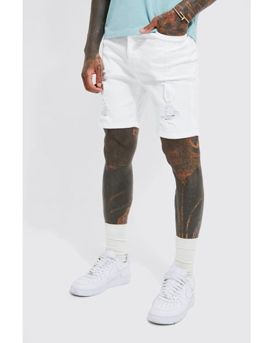 Boohoo Skinny Stretch Distressed Denim Shorts - White