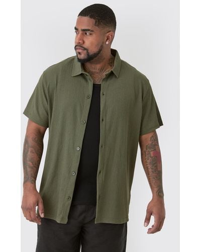 BoohooMAN Plus Short Sleeve Regular Textured Shirt In Khaki - Green