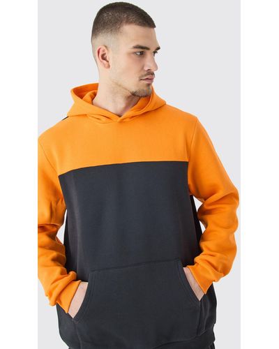 BoohooMAN Tall Colour Block Hoodie In Orange