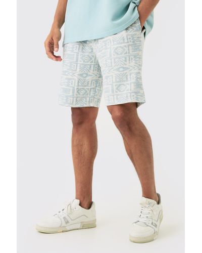 BoohooMAN Relaxed Fit Mid Length Jacquard Short - Blue