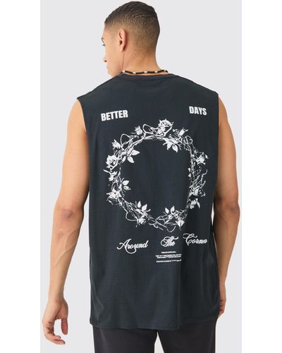 BoohooMAN Oversized Floral Graphic Tank - Blue