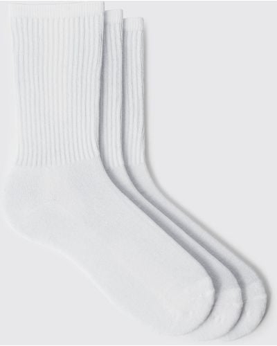 BoohooMAN 3 Pack Plain Sport Socks - White