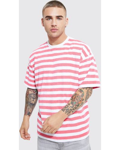 Boohoo Oversized Towelling Stripe T-shirt - Pink