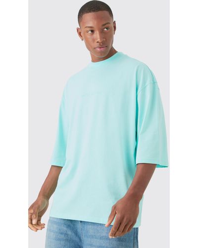 BoohooMAN Oversized Extended Neck Embroidered T-shirt - Blau