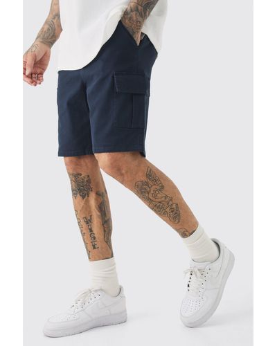 BoohooMAN Tall Elastic Waist Navy Skinny Fit Cargo Shorts - Blue