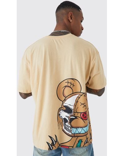 BoohooMAN Oversize Official Man T-Shirt mit Teddy-Print - Natur