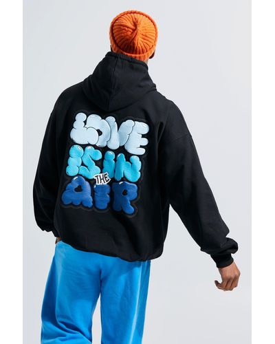 BoohooMAN Oversized Love Is In The Air Puff Print Hoodie - Blue