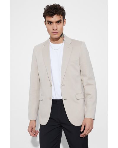 BoohooMAN Skinny Fit Single Breasted Jersey Blazer - White