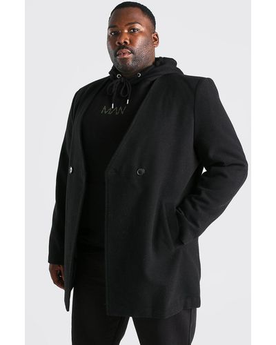 BoohooMAN Plus Size Smart Collarless 2 Button Overcoat - Black