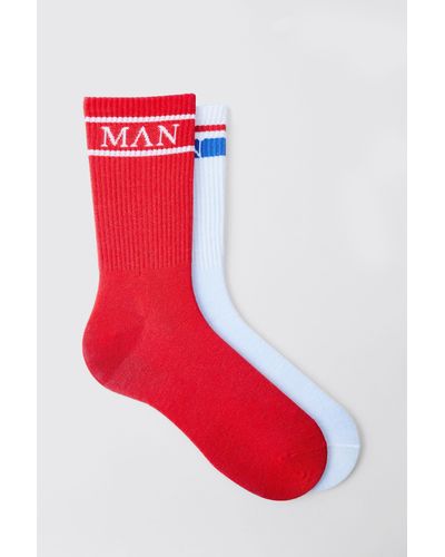 BoohooMAN 2 Pack Original Man Sports Stripe Socks - Red