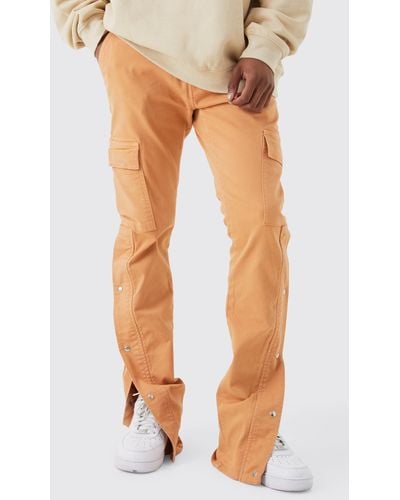 Boohoo Fixed Waist Popper Split Hem Flared Cargo Pants - Orange