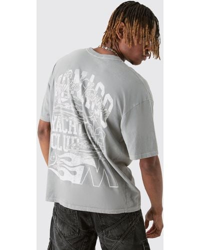 BoohooMAN Tall Monaco Moto Back Graphic T-shirt In Grey - Grau