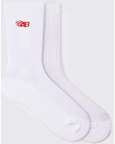 BoohooMAN Sport-Socken mit B Logo Stickerei - Weiß