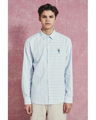 Boohoo Oversized Oxford Teddy Cotton Stripe Shirt - Blue