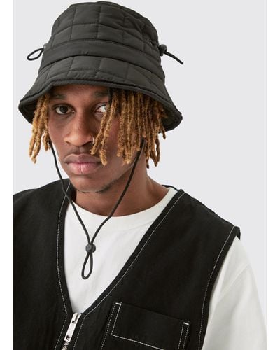 Boohoo Quilted Nylon Bucket Hat - Negro