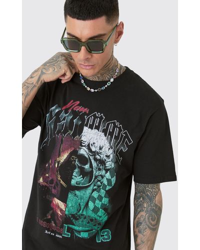 BoohooMAN Tall Core Gothic Splice Print T-shirt In Black